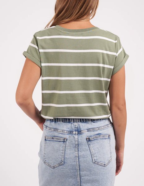 FOXWOOD - MANLY STRIPE VEE TEE SAGE/WHITE