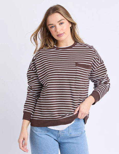 FOXWOOD - ORIGINAL STRIPE CREW COFFEE/WHITE STRIPE