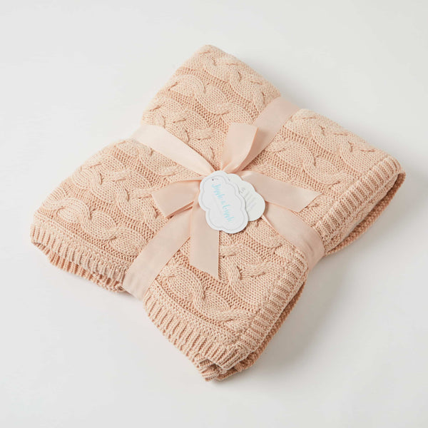 AURORA CABLE KNIT BABY BLANKET - PINK CLAY