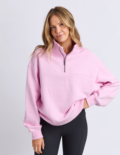 FOXWOOD - COLLEGE CONTRAST ZIP CREW PALE PINK/PORT